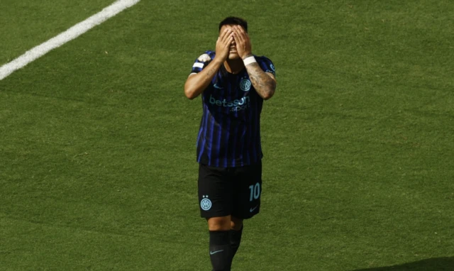 Inter Milan's Lautaro Martinez reacts