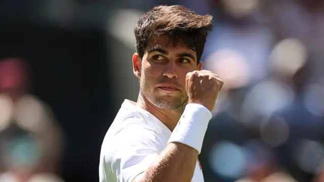 Carlos Alcaraz celebrates at Wimbledon