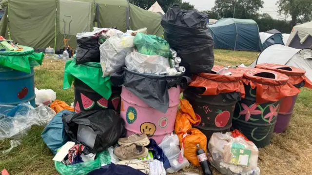 Piles of rubbish at Glastonbury