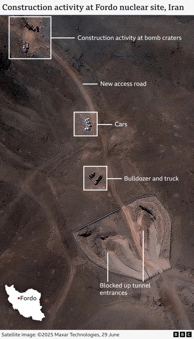 Annotated satellite image of work ongoing at Fordo in Iran