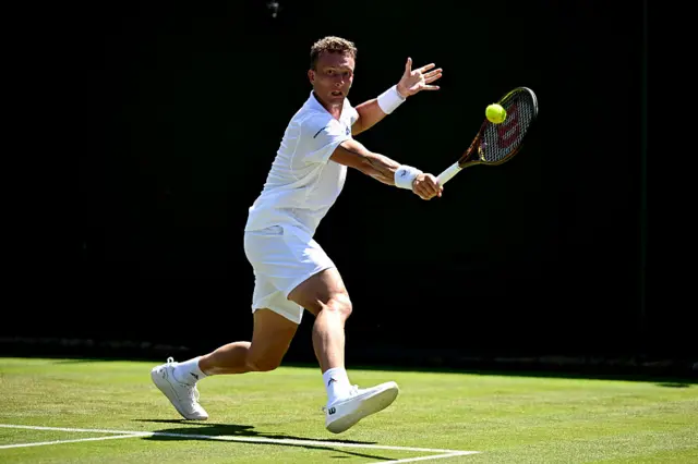 Jiri Lehecka hits a tennis ball