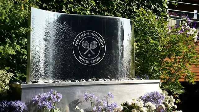 General view of Wimbledon sign in a water feature