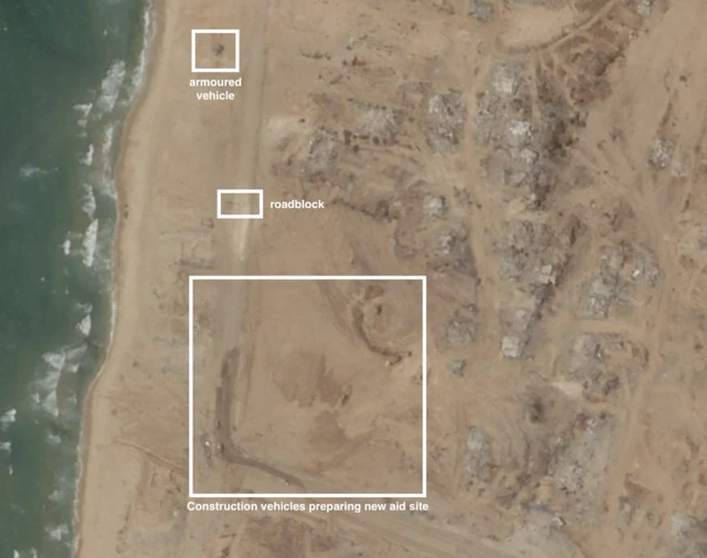 This satellite imagery from today shows some of the developments at the probable new site for the aid centre