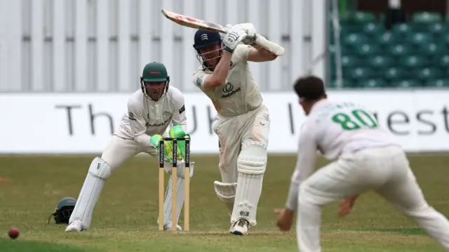 Sam Robson cover drives against Leicestershire