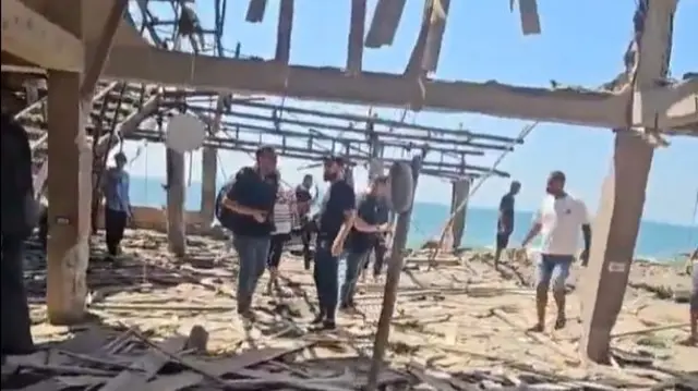 A screengrab from a video showing damage to the beach front cafe in Gaza City