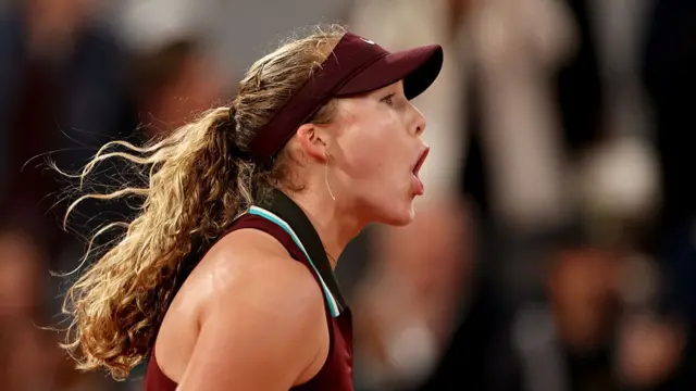 Mirra Andreeva reacts during her women's singles quarter-final