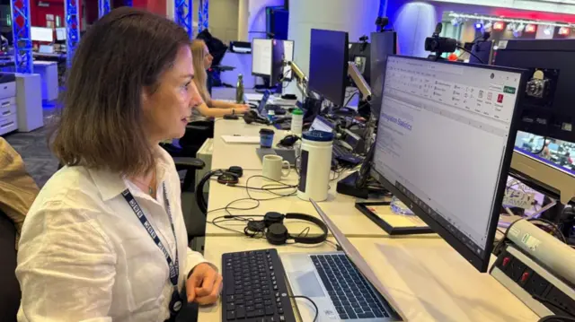 Tamara Kovacevic at her desk in the BBC newsroom