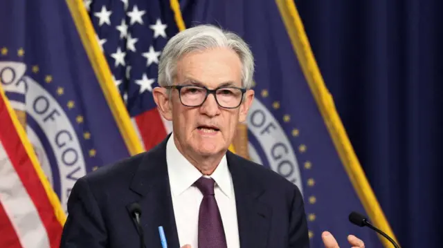 US Federal Reserve Chair Jerome Powell speaks during a press conference.