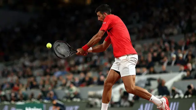 Novak Djokovic tplays a backhand