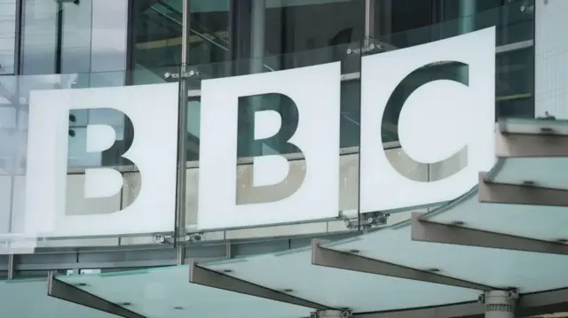 A sign saying "BBC" on its headquarters in London