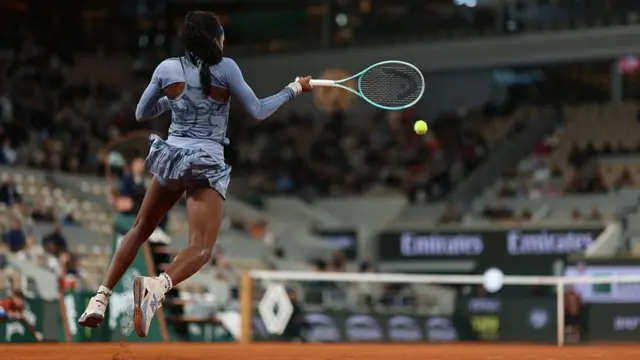 Coco Gauff plays a forehand