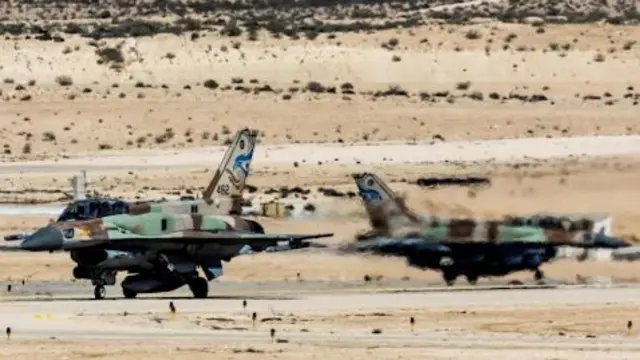 Israeli F-16 fighter jets at an airbase in southern Israel