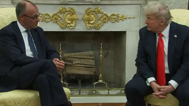 Merz and Trump sit side by side in the Oval Office