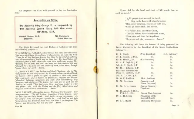 A scanned page of an old programme of King George V's visit to Stoke-on-Trent
