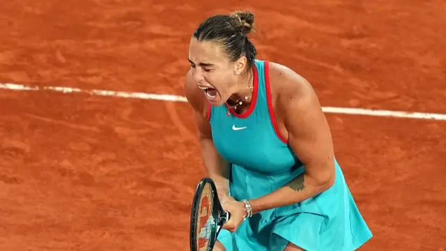 Aryna Sabalenka reacts