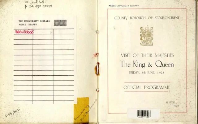 A scanned page of an old programme of King George V's visit to Stoke-on-Trent