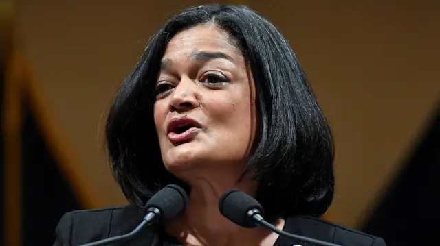 Representative Pramila Jayapal speaks in the Cannon House Office Building in Washington, U.S.