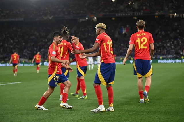 Lamine Yamal (19) of Spain and his team-mates celebrate