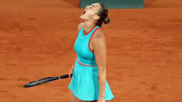 Aryna Sabalenka reacts