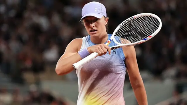 Iga Swiatek reacts during her women's singles semi-final