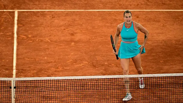 Aryna Sabalenka reacts