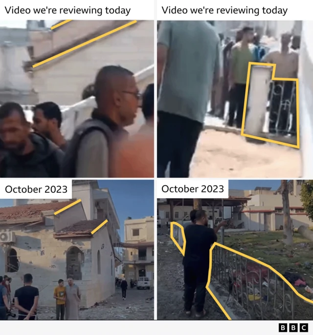Annotated graphic showing the scene verified today compared with verification of the same place in 2023