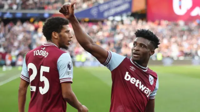 West Ham United's Mohammed Kudus celebrates scoring his side's second goal