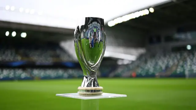A general view of the UEFA Super Cup trophy