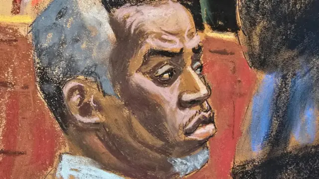 A court sketch of Diddy