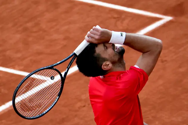 Serbia's Novak Djokovic reacts