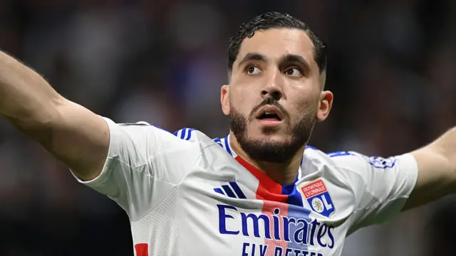 Rayan Cherki of Olympique Lyonnais celebrates