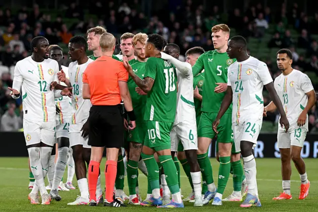 Action during the game, when the teams were disagreeing about a decision