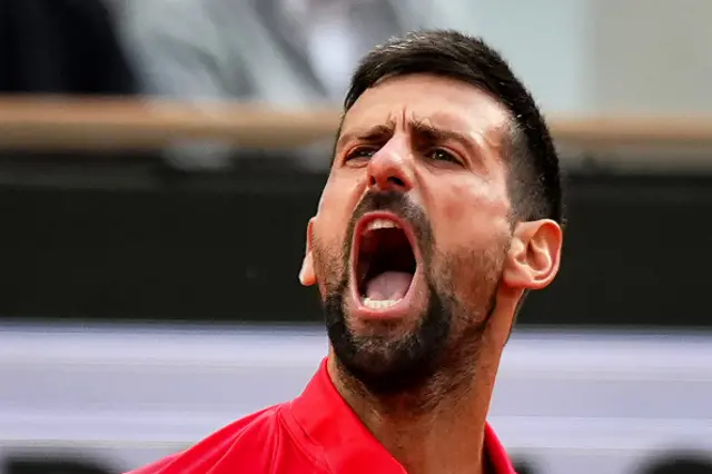 Serbia's Novak Djokovic reacts