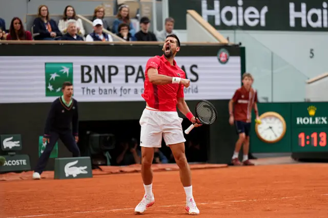 Serbia's Novak Djokovic reacts