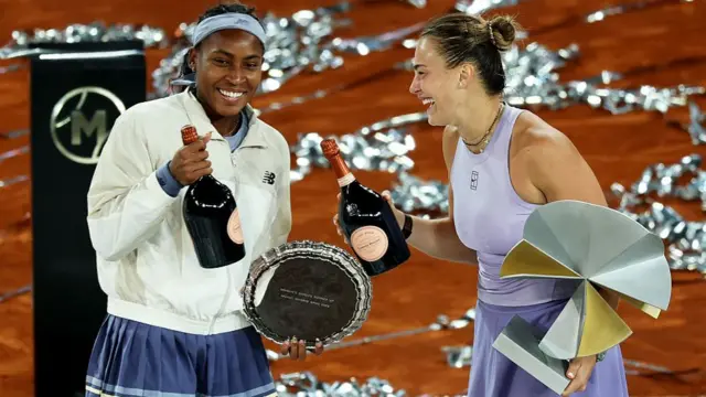 Coco Gauff and Aryna Sabalenka after the Madrid final in May