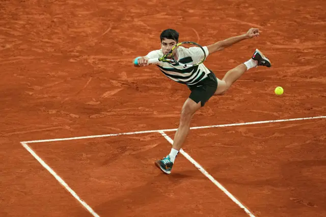 Spain's Carlos Alcaraz plays a forehand