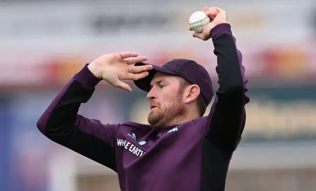 Liam Dawson goes through his bowling action pre-match for England