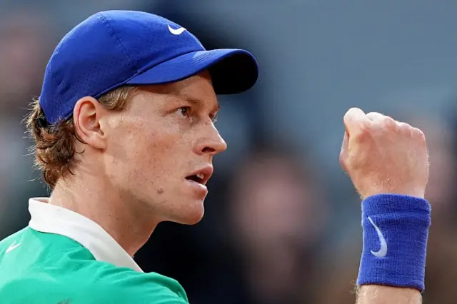 Italy's Jannik Sinner reacts