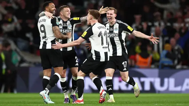Newcastle United's English striker Callum Wilson celebrates