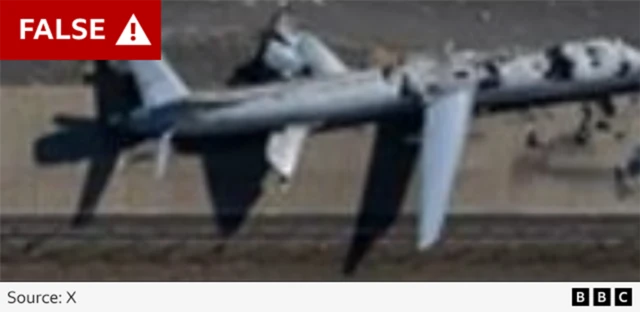 Zoomed in image of a plane at a Russian airbase that was established to be AI-generated.