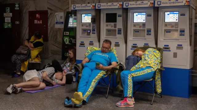 People sleeping at a bomb shelter in Kyiv Ukraine