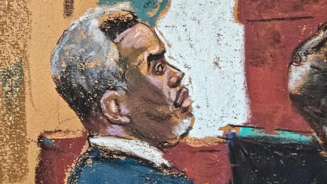 A court sketch of Diddy, watching proceedings in court