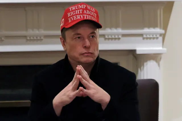 Tesla CEO Elon Musk wears a 'Trump Was Right About Everything!' hat while attending a cabinet meeting at the White House, in Washington, DC, US, 24 March, 2025.
