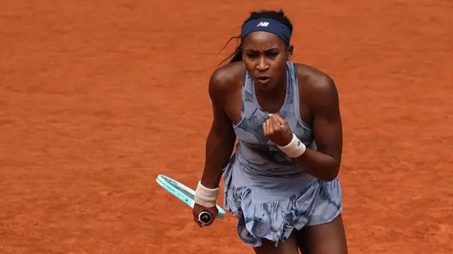 Coco Gauff reacts to a point