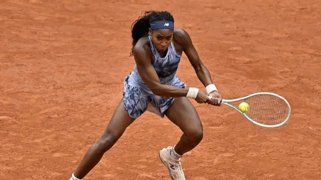 Coco Gauff plays a backhand