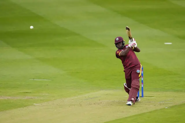 West Indies' Aaliyah Alleyne hits a boundary for four during the third Women's One Day International match at The Cooper Associates County Ground, Taunton