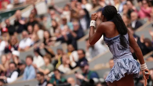 Coco Gauff reacts to a point