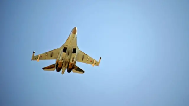 Russian Su-35 fighter jet pictured mid-flight from the ground