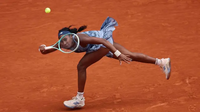 Coco Gauff plays a forehand