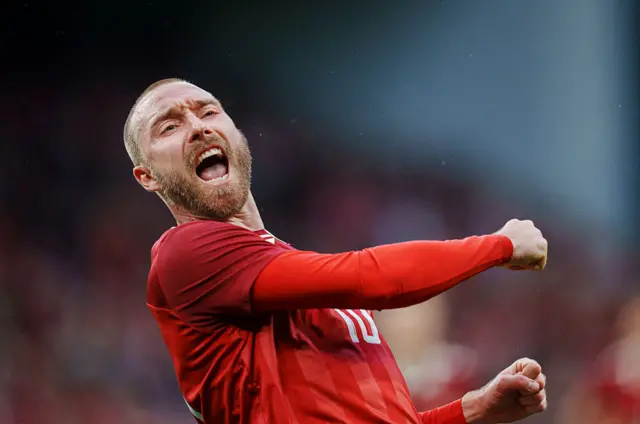 Christian Eriksen celebrates